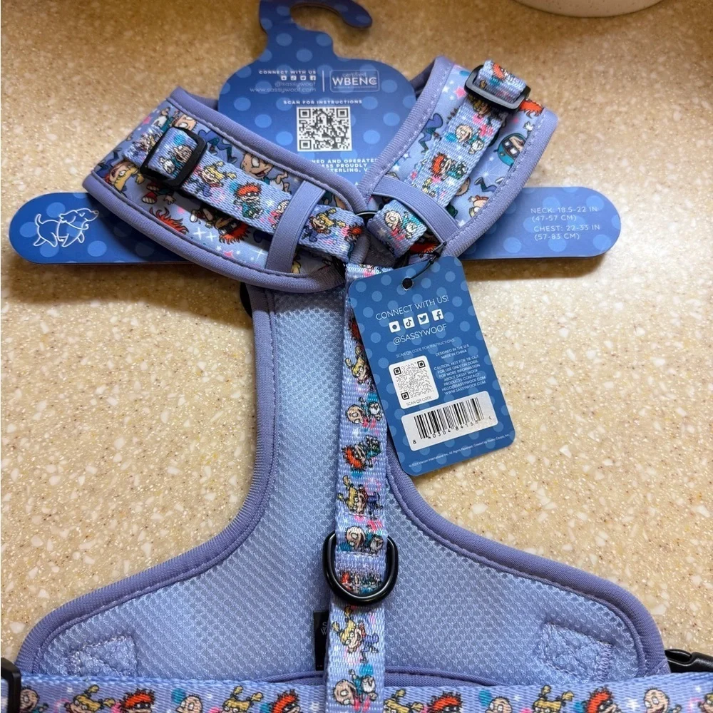 Nickelodeon Rugrats Sassy and Woof Adjustable Pet Harness Blue and Purple Sz L